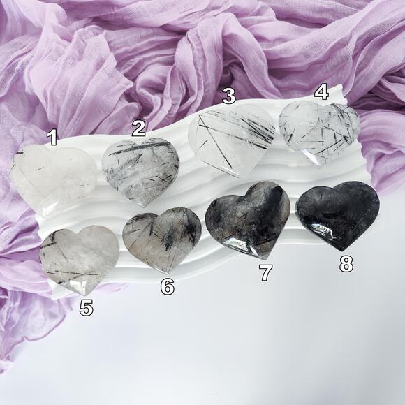 Black Tourmaline in Clear Quartz Heart Crystal Carving - Picture 8 of 10